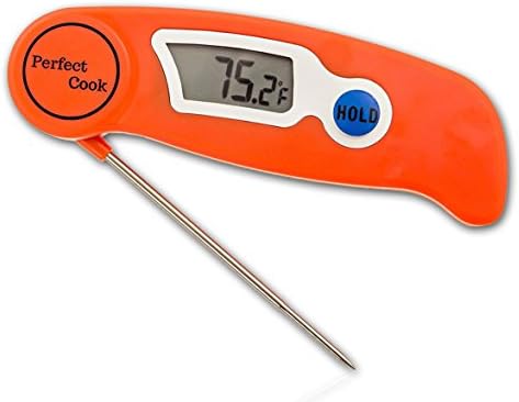 Perfect Cook - Digital Instant Read Thermometer with Stainless Steel for Kitchen BBQ, Meat, Beef, Milk, Water, Grill, Smoker, Cooking Red