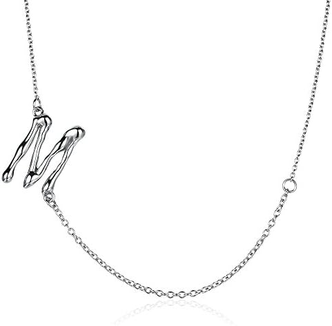 KEB1 Tiny Silver Sideways Initial Necklace for Women A-Z Rugged Letters Charm Necklaces Surgical Stainless Steel Jewellery
