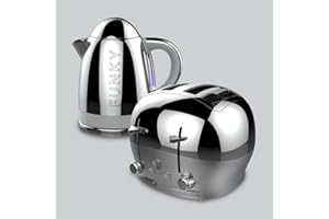 THE FUNKY APPLIANCE COMPANY FUNKY Retro Kettle and Toaster Breakfast Set, 1.7L Easy Pour Kettle, Large Deep and Wide Toaster - Chrome