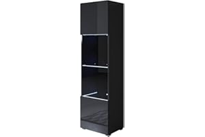 MB Muebles Bonitos, Vetrina Con Piedini 2cm Luke V6, LED, Melamina, Finitura Lucida, Nero, 40x167x29cm