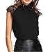 Produktbild Hevoiok Frauen Kurzarm Oberteile Neu Rundhals Stil Sommer Blumenspitze Shirt mit Peter Pan Kragen Damen Casual Bequem Elegant Tops Chiffon Bluse (Schwarzer, L)