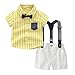 Produktbild (3 Monate - 3 Jahre) Jungen T-Shirt Anzug Fliege Pocket Plaid Kurzarmhemd Hemd + einfarbig Träger Shorts Anzug Kinderkleider(100)