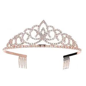 Royal Crystal Tiara Crowns Hair Jewelry Wedding Pageant Bridal Princess Headband Gift (Rose Gold)