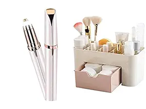 LENDZEE Portable Facial Hair Removal Eyebrow Razor Brow Trimmer Epilator for Smooth Finishing and Painless For Girls Ladies (WHITE) With Beauty Storage Box Organizer