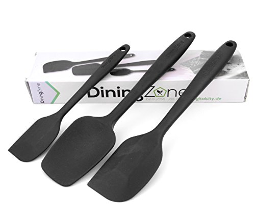 DiningZone "Premium Teigschaber Set" - 3 ultra stabile Silikon Teigschaber mit einem Kern aus Edelstahl. Kein Verfangen von Essensresten durch nahtloses einteiliges Design