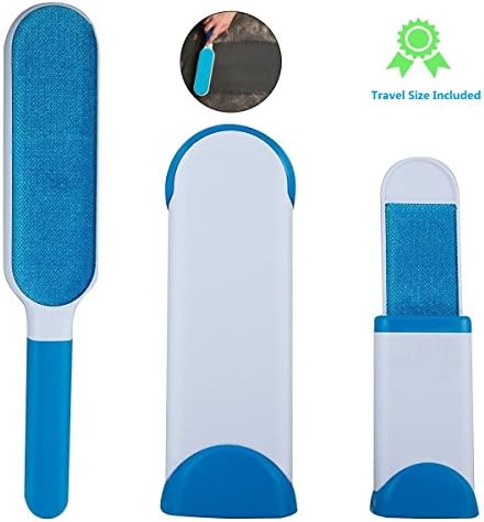 Pet Fur and Lint Remover, Dog Hair Remover Brush Roller for Clothes Carpets with Travel Size Brush, Reusable with Self-cleaning Base Stronger Handle