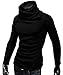 DJT Men Stylish High Collar Slim Fitted Long Sleeve Casual Pullover Top Sweater Sweatshirt Shirt Black X-Large