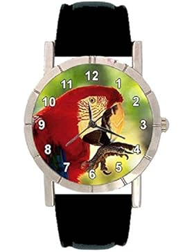 Timest -Papagei Motiv Damenuhr mit Lederarmband in schwarz Rund Analog Quarz SA1457