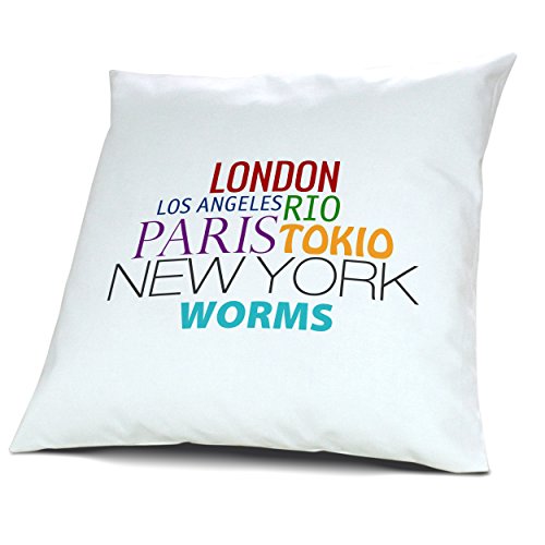 Kopfkissen Worms, Kissen mit Füllung "Famous Cities of the World", 40 cm, 100% Baumwolle, Städtekissen, Souvenir, Geschenkidee