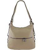  Freyday 2in1 Handtasche Rucksack Designer Luxus Henkeltasche aus 100% Echtleder (Taupe)