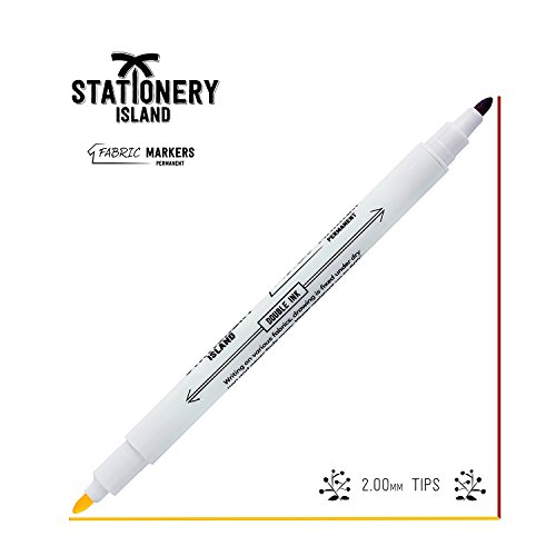 Stationery Island Textilstifte- Doppelfasermaler- 11 tolle Fraben in 6 Stoffmalstiften (-Permanente, farbechte Textilmarker) - 8