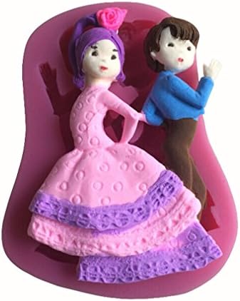 LYNCH Dancing Boy And Girl Decoration Acrylic Resin Silicone Fondant Soap Mold ,Pink