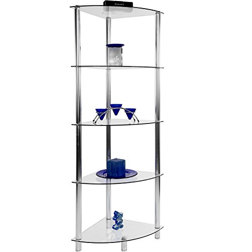 STILISTA® Designer Eckegal, (H) 137 cm x (B) 40 cm, 5 Ebenen, 5mm Sicherheitsglas, Aluminium Tubes verchromt