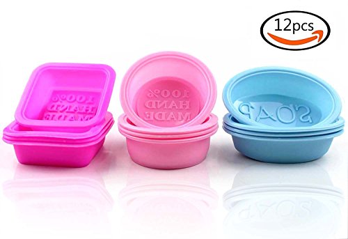 Goodlucky365 12 Stück Seifenformen Silikon Quadrat Rund Oval Seifenform - 100% handgemachte Platz Silikon