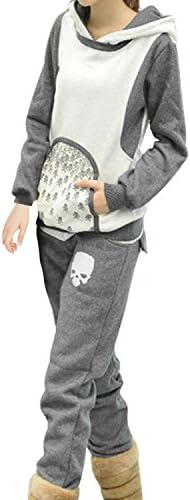 Allegra K Women Skull Poster Hoodie W Textured Elastic Waist Pants Casual Suits