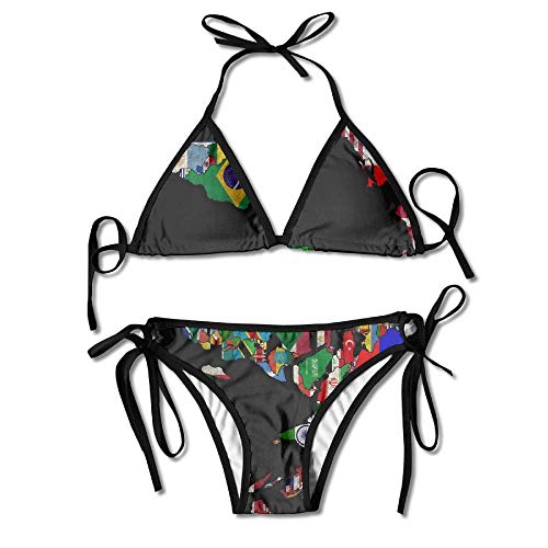 Gxdchfj Women's Colorful Adjustable World Maps and National Flags Sexy Bikini Set 2 Piece