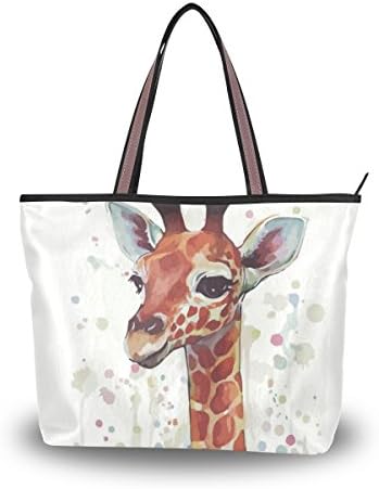 UHONEY Extra Large Handbags for Women,Cartoon Sweet Giraffe,Fashion Design Lightweight Shoulder Tote Bag