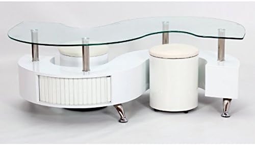Contemporary Coffee Table Set - Available In Black Or White High Gloss Finish - With 2 Vinyl Stools (White)