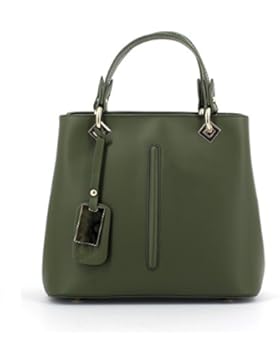 Laura Moretti - Handtasche aus Leder mit metallischem Anhängeranhänger und Mittelstreifen