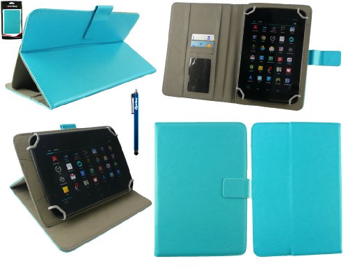 Emartbuy® Bq Edison 3 Mini 8 Inch Tablet Universal Range Turquesa Ángulo Múltiples Executive Folio Funda Carcasa Wallet Case Cover con Tarjeta de Slots + Turquesa Lápiz Óptico
