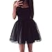Produktbild POIUDE Damen Spitzenkleid Ärmellos High Taille Knielang A-Linie Festlich Hochzeit Party Cocktail Einfarbig Dünnes Tutu-Kleid(Schwarz, Small)