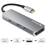MULTIFUNKTIONAL: ultraschnelle Datenübertragung mit den mitgelieferten 2x USB A 3.0 Ports und einem USB Type-C Port. Verwenden Sie den 4K-HDMI-Anschluss des Hubs, um Videos von Ihrem Computer auf einen HD-Monitor auszugeben.