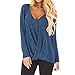 Produktbild Nyuiuo Herbst Damen Tops Pullover Einfarbig V-Ausschnitt Langarm Lose Sexy Tops Shirts T-Shirt Frauen Einfarbig V-Ausschnitt Langarm Unregelmäßiger Saum Tops Strickpullover