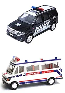 Toyco ( Pack of 2 ) Pull Back Ambulance & Fortune Interceptor Police Toy Car Combo Set for Kids Age 3+ Years