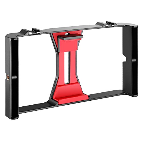 Neewer 10090225, Custodia Rig Vlogging per registrazione video, Stabilizzatore impugnatura palmare con supporto per piede fisso, Nero + Rosso
