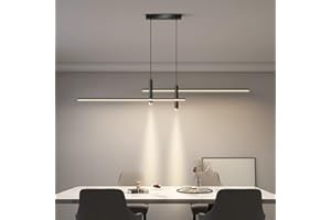 LANEKD Suspensions Lampe de Salle à manger Lampe de Cuisine Noire Moderne LED Lampe Suspendue Dimmable Télécommande Suspension avec 2 Spots de Plafond pour Table à Manger Salon Bar Lampe de Bureau (L90cm)