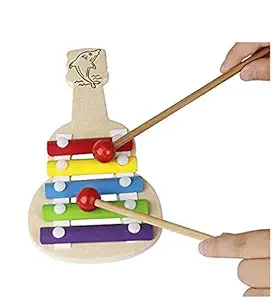 Wooden Xylophone Guitar Shaped Musical Toy for Children with 5 Note Pack of 1