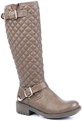 Ideal Shoes Boots Classic Padded Decorated Straps Benedicta Brown Size: 6