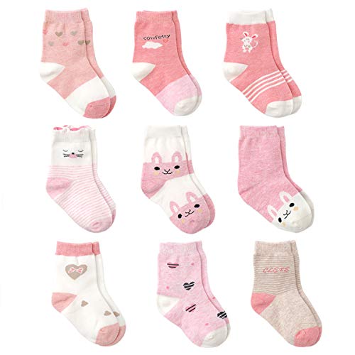 Cotton Coming Rose Coton Bébé Fille Chaussettes, 9 Paires Mignon Chaussettes pour bébés Filles 0-18 mois