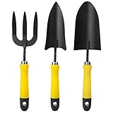 Tacklife Herramientas de Jardinería Ergonómicas 3 Piezas 1 Pala, 1 Pequeño Tridente y 1 Pala Más Estrecha, Negro y Amarillo (Spreey)