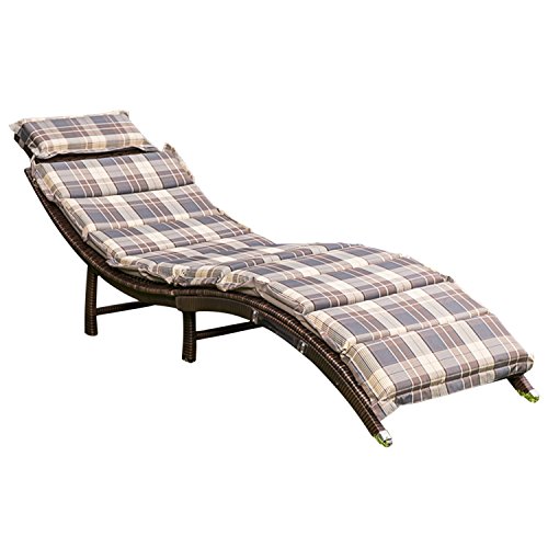 Klappliege CAPRI, Stahl + Polyrattan braun, mit Auflage braun kariert
