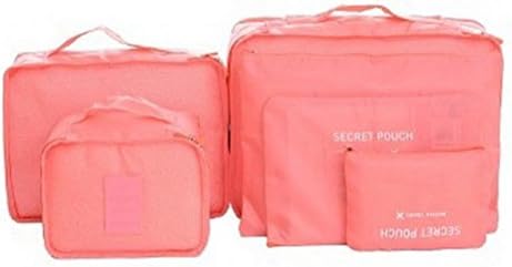 Pack of 6 Waterproof Packing Cubes-Compression Travel Luggage Organiser-Clothe Storage Bag-Travel pouch -Laundry Bag (Watermelon Red)