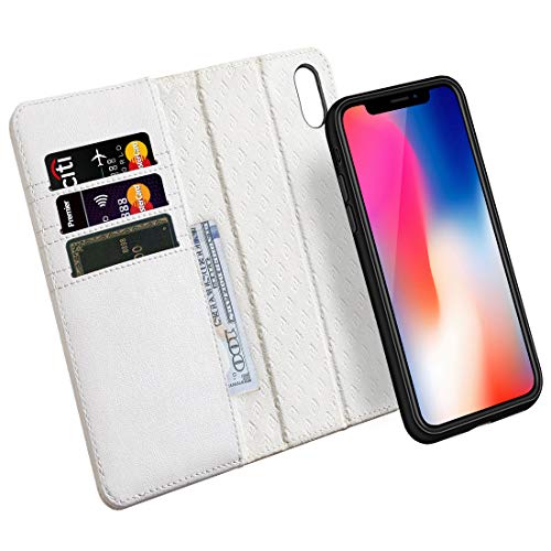 ZOVRE iPhone XS/X Hülle Abnehmbar Echt Leder Geldbörse Hülle Unterstützt kabellose Laden Handyhalterung Auto Magnet Lüftung - Weiß ZOVRE iPhone XS/X Hülle Abnehmbar Echt Leder Geldbörse Hülle Unterstützt kabellose Laden Handyhalterung Auto Magnet Lüftung - Weiß