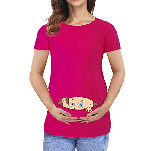 Q.KIM Mujer Camiseta de Maternidad Elasticidad Suave Embarazada Premamá T-Shirt-Estilo Bebé 1, Rosa