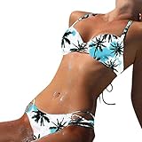 Moserian Damen Bademode Lace Up Printed Padded Push-Up Badeanzug Bikini Set Bademode Badeanzug