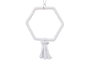 PARROT ESSENTIALS Hexagon Cotton Rope Swing - Natural Cotton Rope Perch Wooden Swing for Parrots, Budgies, Conure and More - Parrot Toy Nest Swing Encourages Foot Exercise - Hanging Rope Parrot Toy