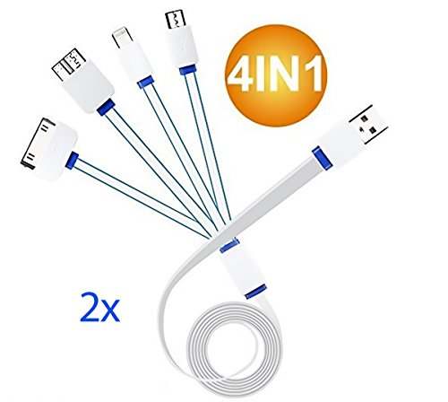 2X Multi Ladekabel,4 in 1 USB Kabel . Multi Mehrfach Adapter Kabel mit 8 Pin Lighting / 30 Pin / Micro USB 2.0 / Mini USB Ports