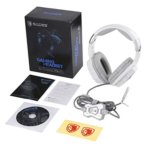 Tellaboull for White USB PC Gaming Headsets with Microphone Noise-Canceling Breathing LED 6 Color 7.1 Surround Sound Stereo for SADES A70