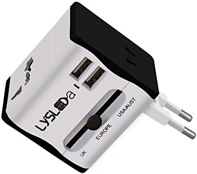 2 USB Ports (5V 2.1A) All In One USB Travel Adaptor from LYSLEDa, Universal USB Plug Applicable in Over 150 Countries for User of Apple, iPod, iPad, Android Smartphone and Digital Cameras and So On(White).