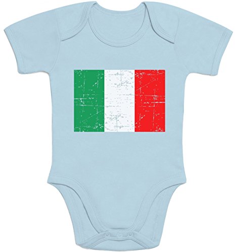 Italien Italia Flagge EM 2016 Olympiade Fanartikel Baby Body Kurzarm-Body Newborn Hellblau