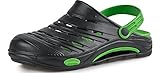  Ladeheid Damen und Herren leichte Eva Clogs Gartenclogs Gartenschuhe KL030 (Schwarz/Grün, 43)