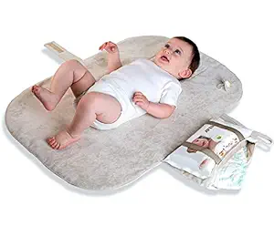 MoBaby Portable Changing Pad, Luxurious Soft-as-Suede Change Clutch, Machine Washable, Chic Cushioned Change Station for Baby, Infant, and Newborn, Light Gray Color