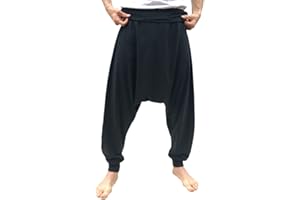SAVARI | Pantalones Harem Sin Bolsillos | Étnico | Comodos | Pantalón Ideal para Yoga, Pilates y Danza | Hombre y Mujer | Sin Tiro Bajo y Cintura Ancha | Negro, Blanco, Gris, Azul, Vino | S-3XL