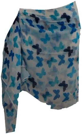 Tamari White Blue Butterfly Print Sarong Beach Cover Up Wrap Dress for Women One Size