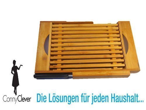 Schneidebrett Bambus Brotscheidebrett mit Messerschacht Krümmelfach und Brotmesser von Conny Clever®