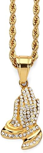 CACTUS88 Fashion Steel Exaggerate Crystals Buddhism Hands Style Pendent Necklace